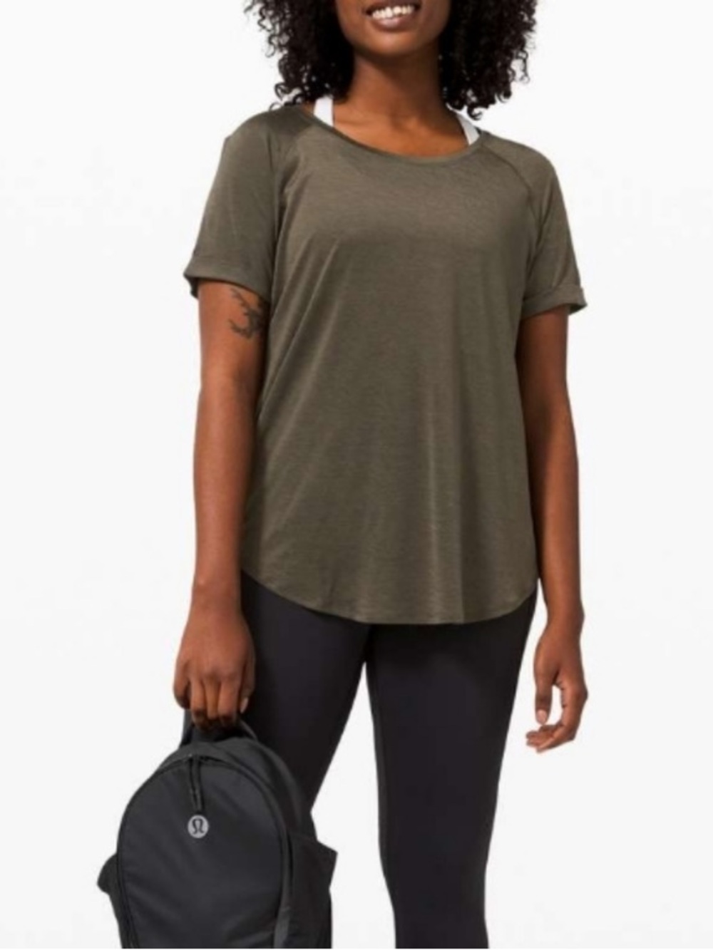 Lululemon Open Up Tie Back Tee Dark Olive Green Top 4